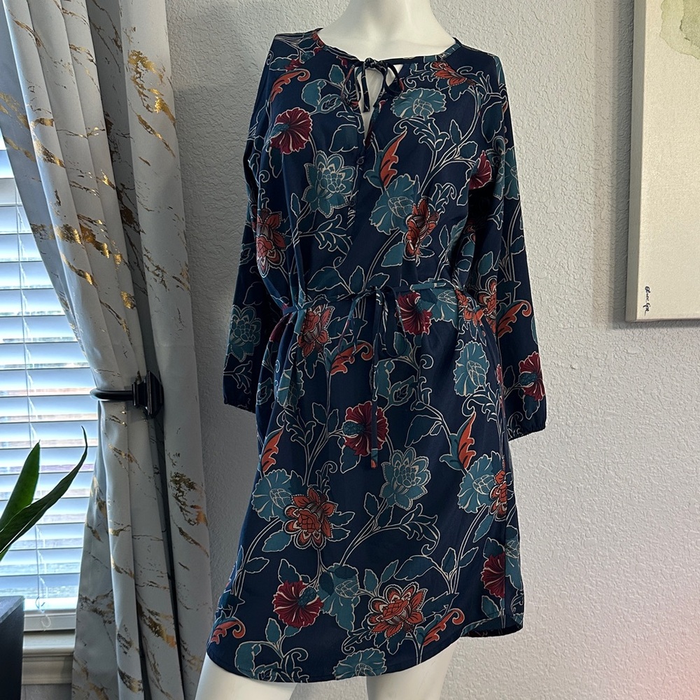 GAP Navy Floral Long Sleeve Dress